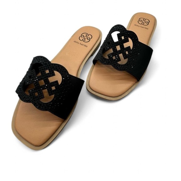 Daisy Fuentes Black Rhinestone Slide Sandals - Picture 2 of 5
